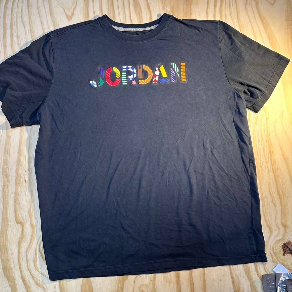 Jordan Mens XXL Black Dri-FIT Multi-Color Pattern Graphic Logo T-Shirt